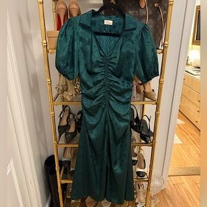 LENA Green Satin Ruched Dress in size small